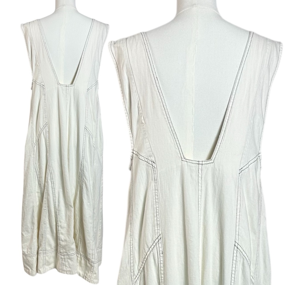 Free People Santino Denim Zip Front Midi Dress in Ecru Size Large Minimalist - Picture 12 of 16